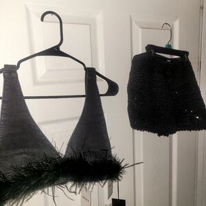 Forever 21 Black Top with Feather Detail